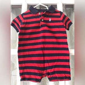 Polo by Ralph Lauren 9 month shortall polo collared red and navy blue outfit EUC